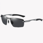 Men's golf sunglasses feature a half frame TAC polarizer and a matte dark gun gray design to enhance contrast. UV protection and lightweight frame enhance athletic performance.