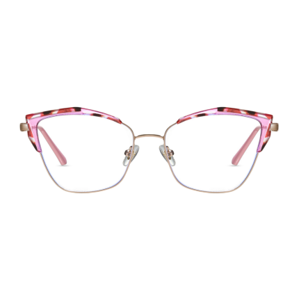 Ladies' cat eye frame, with a transparent pink gold frame design, showcases the matching effect of fashion bloggers' office outfits.