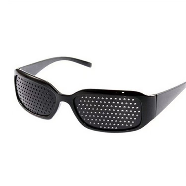 Vision training glasses for anytime anywhere - black frame with multiple holes, use 3-5 times a day. Help teenagers relieve eye fatigue in school and protect vision.
