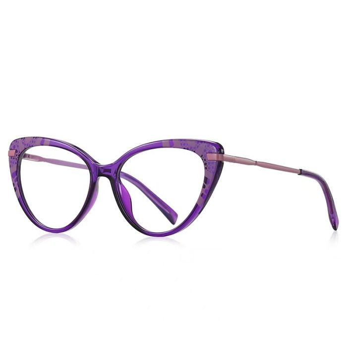 New women's cat eye frame with transparent purple frame - elegant square and round face decoration, suitable for commuting in the workplace, paired with suits and casual wear, fashionable blogger style