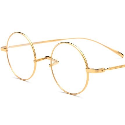 Gift full of love: Golden round titanium frame, customized lightweight lenses for work commuting and daily life, UV protection for blue light blocking film.