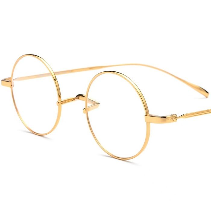 Gift full of love: Golden round titanium frame, customized lightweight lenses for work commuting and daily life, UV protection for blue light blocking film.