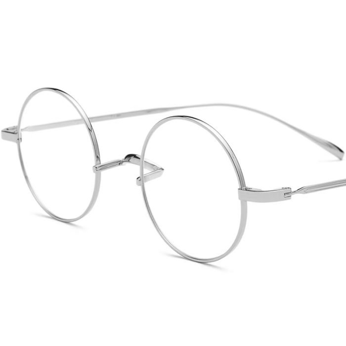 Circular silver frame, lightweight titanium frame for stress free wearing, suitable for prescription customization, suitable for reading and travel reading glasses for middle-aged and elderly people.