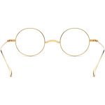 The back of the ultra light round titanium eyeglass frame is displayed, with blue light protection and customizable lenses for far and near vision.