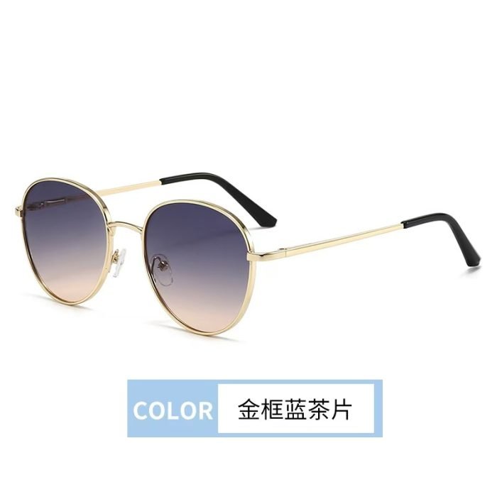 Retro John Lennon style gold-rimmed blue-tinted round sunglasses - featuring a signature metal frame design with gradient lenses. Perfect for adding a vintage60s vibe to your modern summer outfit.