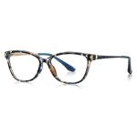Blue light blocking cat eye reading glasses - stylish green floral frame, using high-quality lens technology to reduce screen pressure on digital eyes.