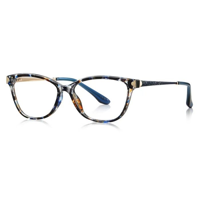Blue light blocking cat eye reading glasses - stylish green floral frame, using high-quality lens technology to reduce screen pressure on digital eyes.