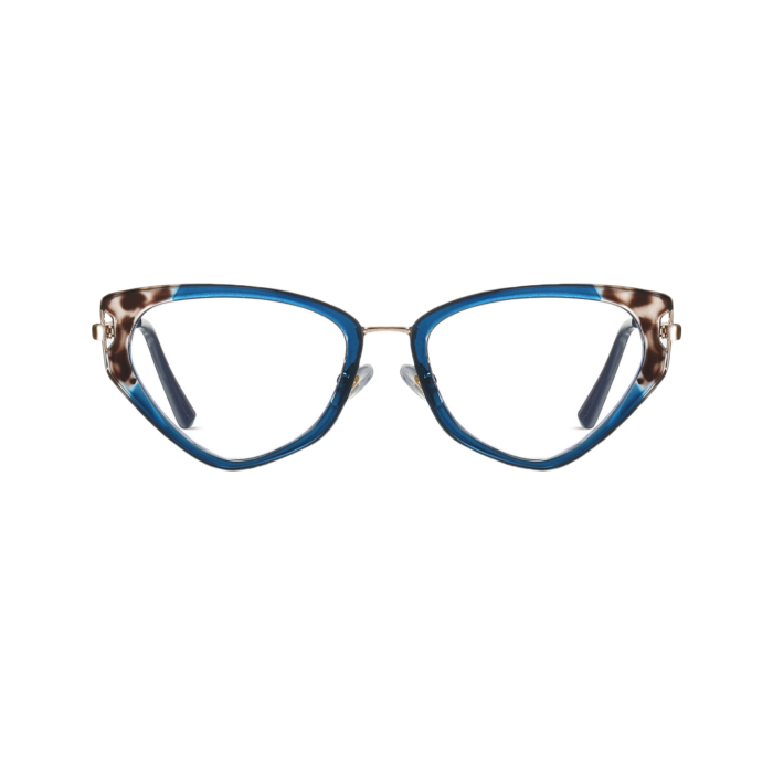 Retro cat eye frame suitable for nearsighted women - gold and blue frame - supports online customization, a face shaping frame that combines workplace commuting and daily fashion.