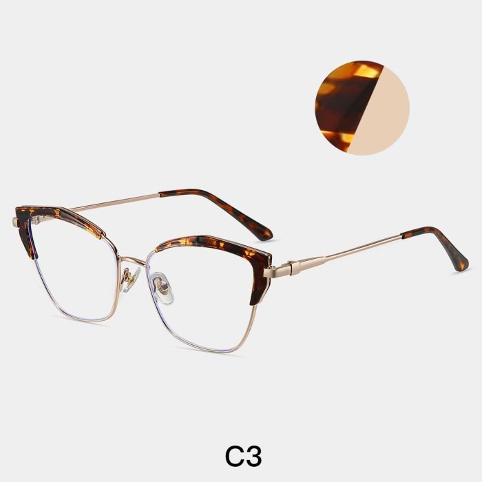 Retro women's cat eye glasses with tortoiseshell frame design - embellishing round and square faces, suitable for workplace commuting and daily wear. The fashionable optical frame has an elegant wearing effect and supports prescription
