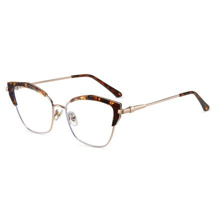 Leopard patterned eyeglass frame with simple metal leg design. European and American trend bestseller, retro and elegant, suitable for women's workplace and daily wear, supports prescription customization.