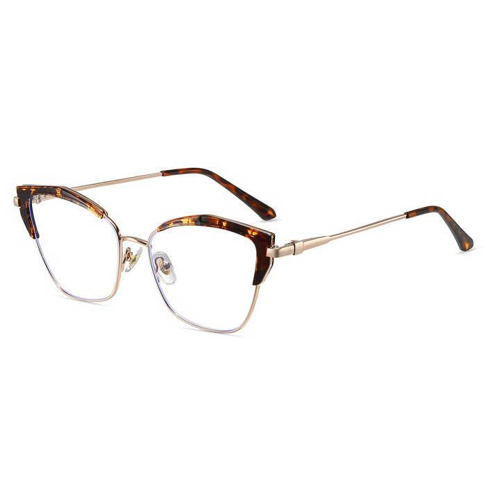 Leopard patterned eyeglass frame with simple metal leg design. European and American trend bestseller, retro and elegant, suitable for women's workplace and daily wear, supports prescription customization.