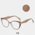 Women's cat eye frame with customizable prescription prescription prescription - khaki color - specially designed for myopia and farsightedness, online matching retro optical frame, fashionable dressing accessories to decorate round and square faces