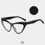 Retro women's cat eye glasses with gray and shiny black frame design - embellishing round and square faces, suitable for fashionable optical frame wearing in workplace commuting and daily wear