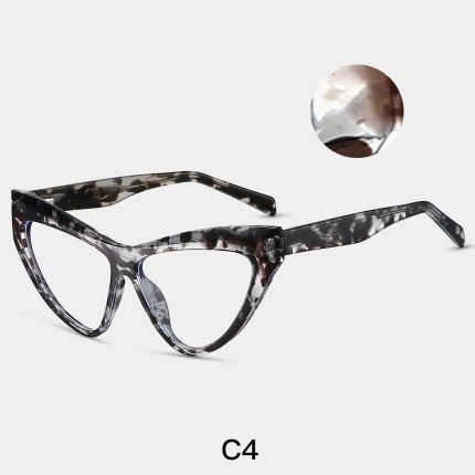 Retro women's cat eye glasses with gray leopard print frame design - embellishing round and square faces, suitable for fashionable optical frame wearing in workplace commuting and daily wear