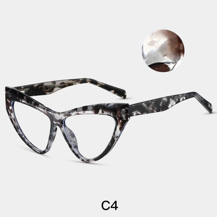 Retro women's cat eye glasses with gray leopard print frame design - embellishing round and square faces, suitable for fashionable optical frame wearing in workplace commuting and daily wear