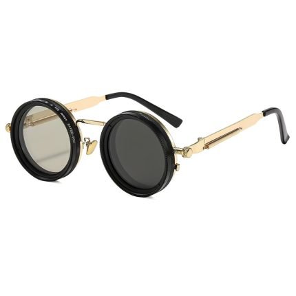 Men's 9-level adjustable polarized lens sunglasses. Black framed gold legs, perfect for driving - with variable tone technology and UV400 protection, it can immediately reduce glare.