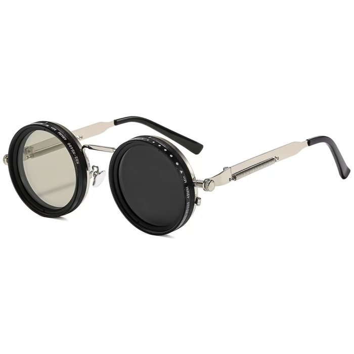 Men's retro pilot sunglasses, black framed silver legs, 9-level adjustable color tone. Polarized lenses with UV protection - classic appearance and modern technology.