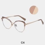 Women's cat's eye lens frame wearing effect picture, Rice noodles gold frame retro fashion optical frame, suitable for round face and square face decoration.