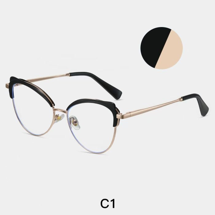 Ladies' cat eye frame, transparent frame color patch design, showcasing the matching effect of fashion blogger's office dressing style.