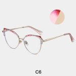 Ladies' cat eye frame wearing effect picture, transparent pink gold frame retro fashion optical frame, suitable for round face square face decoration face shape accessories.
