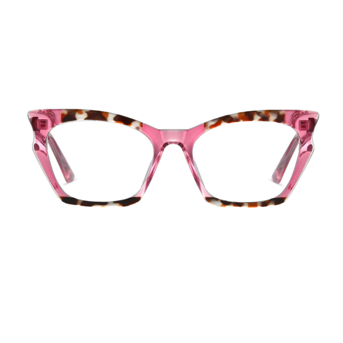 Ladies' cat eye frame, with a bright pink square design, showcases the matching effect of fashion bloggers' office outfits.