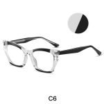 Ladies' cat eye frame wearing effect picture, transparent black frame retro fashion optical frame, suitable for round face square face decoration face shape accessories.
