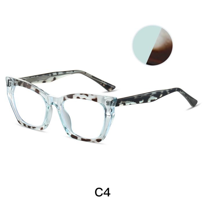 A collection of women's cat eye frames with a light green leopard print frame design, showcasing the matching effect of fashion bloggers' office outfits, suitable for various places.