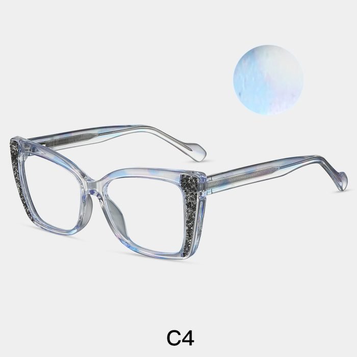 Ladies' cat eye frame collection, with transparent blue frame patch design, showcasing the matching effect of fashion bloggers' office outfits, suitable for various places.