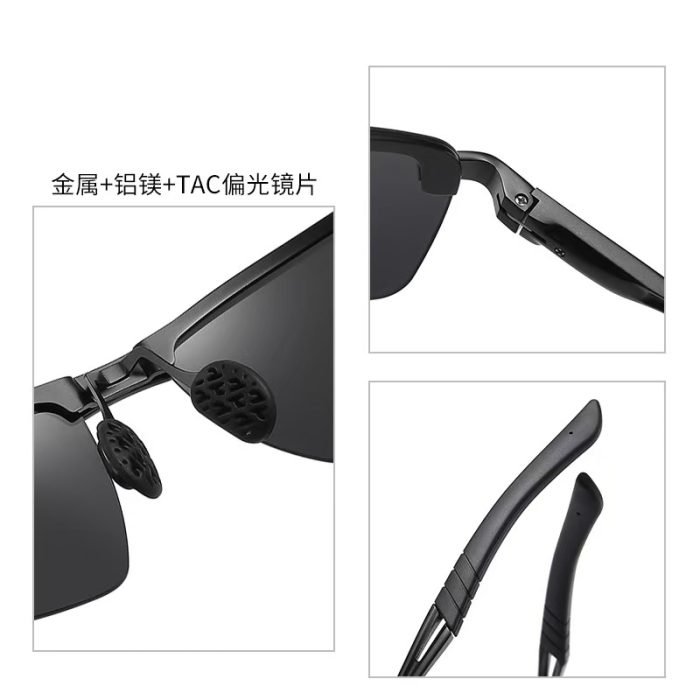 Men's semi frameless sports sunglasses, made of aluminum magnesium alloy+TAC polarized lenses, with excellent explosion-proof performance