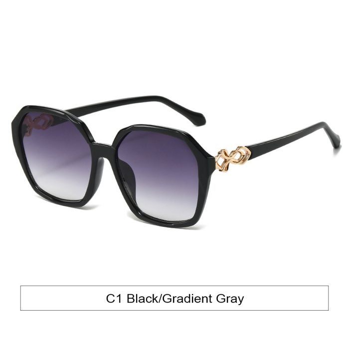 Fashion women's polygonal sunglasses - polarized UV protective lenses. Black frame gradient gray slice modern urban style, suitable for city strolling, shopping, and having brunch with friends.