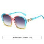 Polarized sunglasses for women's driving - blue frame gradient gray geometric frame with UV400 protection. Reduce glare during daily commuting and road travel.