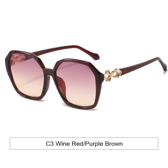 Fashionable polygonal sunglasses with wine red frame - using polarization technology for women's fashion. UV protection for outdoor occasions and social activities.
