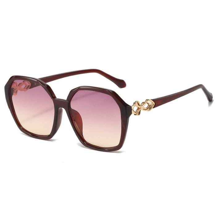 Lightweight women's geometric sunglasses with wine red frame - purple brown polarized lenses with UV protection. Comfortable to wear, suitable for hiking and sightseeing exploration.