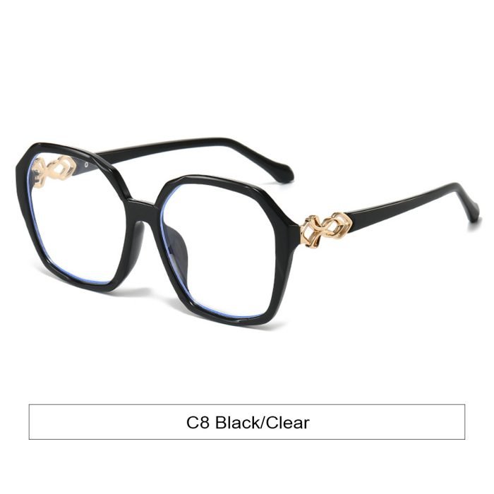 Polygonal black framed sunglasses with black legs, summer UV400 protection. Suitable for women's outdoor use or daily pairing with elegant appearance.