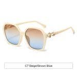 Geometric sunglasses with beige frame, brown blue sheet - UV protection. Lightweight and comfortable to wear, suitable for daily use, commuting, work, travel, etc.