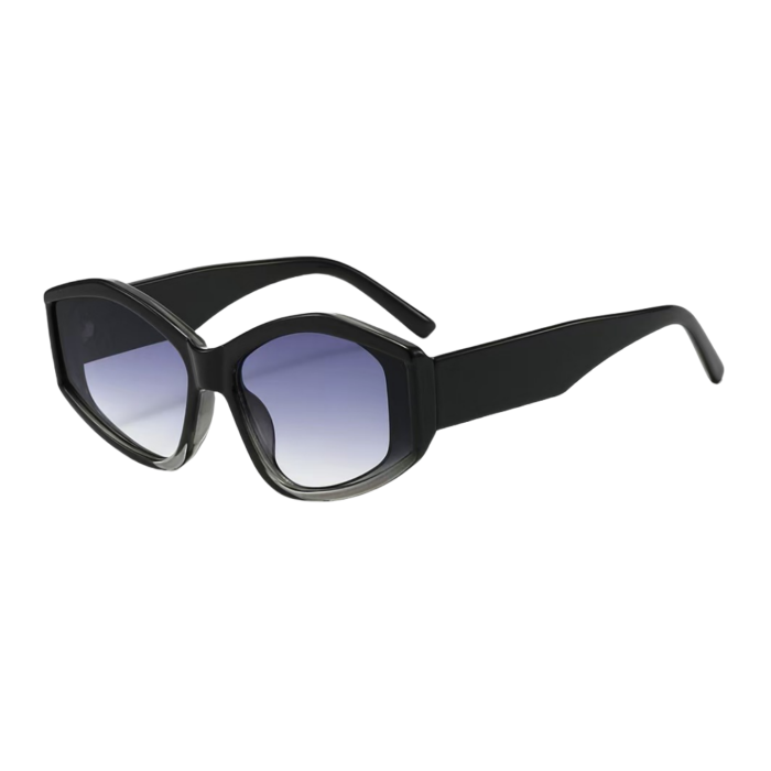 Black frame light gray sheet with unique contour sunglasses - Uv400 protective explosion-proof PC sheet. Suitable for women's daily life such as travel and leisure.