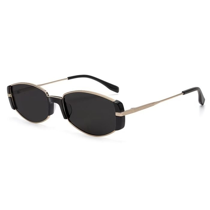 Women's sunglasses with gold frame and gray film, anti UV400 function. Metal legs are lightweight and durable, suitable for travel, leisure, and daily wear, and are a popular trend in 2025.