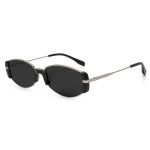 Retro oval sunglasses with silver frame gray patches, minimalist design, UV400 protection function. Adopting lightweight materials and modern design, suitable for American fashion influencer enthusiasts and travelers.