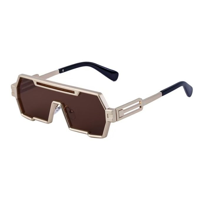 Steampunk festival sunglasses - metal frames with UV400 protection. Lightweight asymmetric design perfect for cosplay events and Renaissance fairs.