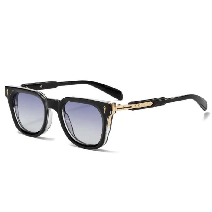 Elegant ladies' square sunglasses with gray lenses, neutral design, black frame with polarized lenses, providing outdoor UV protection for fashion conscious men and women.