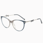 Commuter-friendly women's cat-eye glasses with lightweight TR90 frame, metal legs, and bow decor. Custom prescription lenses. Oval lens style for everyday elegance.