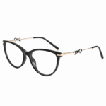 Women's cat-eye glasses with TR90 frame & metal legs. Bow decoration on temples. Custom prescription lenses available. Oval shapes for office style and trendy commuter wear.
