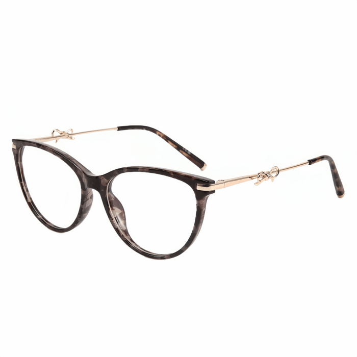 Green bean flower design with bowknot detail cat eye glasses frame. Customizable lenses. Suitable for office ladies heavy screen and daily life use TR90.