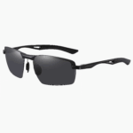 Men's multifunctional semi frameless sports sunglasses - polarized lenses with complete UV protection. Black gray black legs are suitable for hiking, cycling, and all day outdoor activities.
