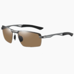 Men's semi frameless sports sunglasses, matte dark gun tea color, with polarized lenses and UV400 protection. Safe and snug fit, perfect for driving, running, and outdoor adventures.