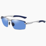 Modern men's semi frameless sports sunglasses - polarized technology, can block UV400. The stylish matte ocean blue sheet aluminum magnesium leg design is suitable for sports enthusiasts and active lifestyles.