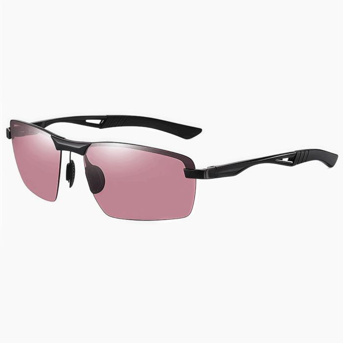 Men's semi frameless sports sunglasses - matte black frame wine red film polarization technology, can block UV400. Fashionable design, suitable for sports enthusiasts and active lifestyles.