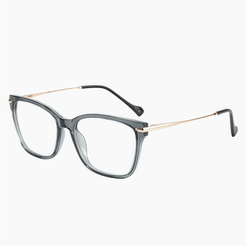 Clean square glasses with TR90 material and metal arms. Custom prescription lenses. Lightweight design for teens to adults. School and commute approved.