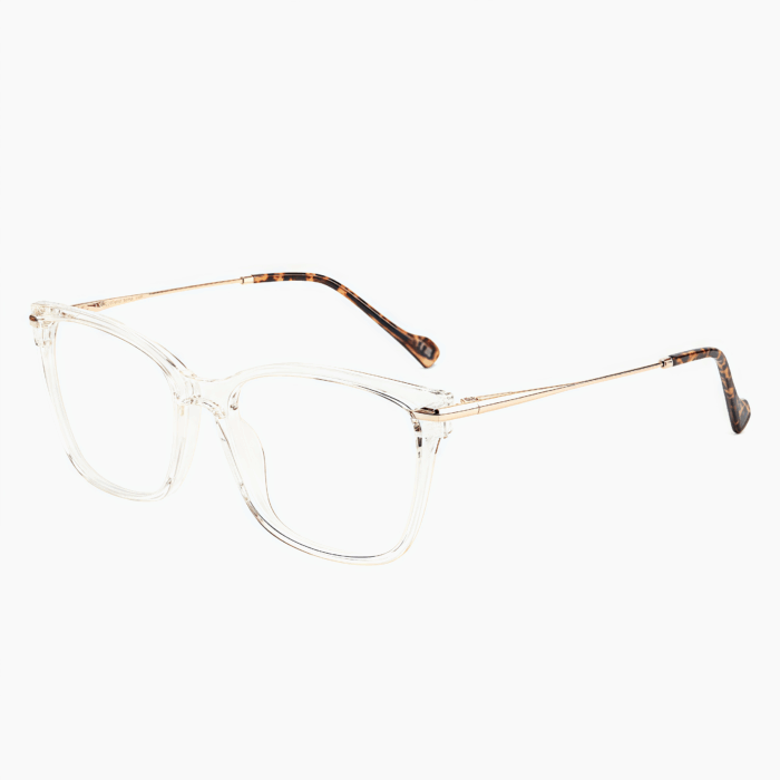 Versatile square glasses with TR90 material and metal arms. Custom prescription options. Lightweight comfort for students and professionals. Simple elegant style.