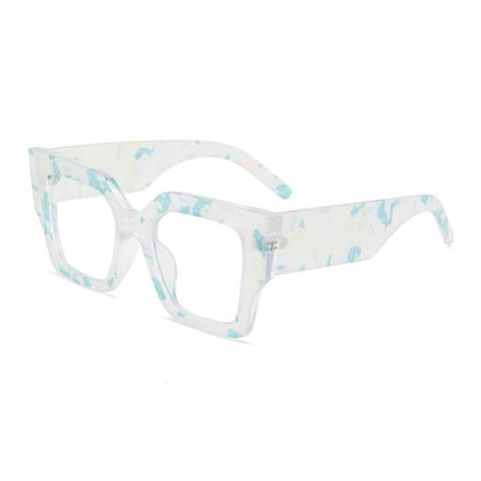 Square cat eye glasses frames transparent blue floral